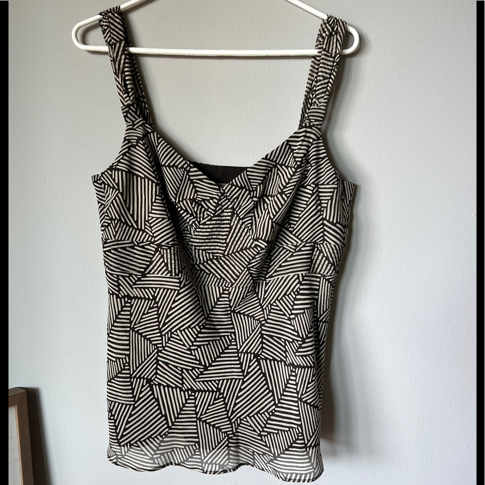 Ann Taylor 100% Silk Camisole Blouse Lined, Brown/Taupe, Side Zipper Size 14